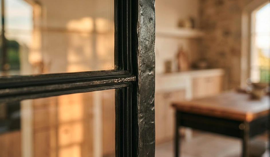 détail profilé fer forgé verrière intérieure sur mesure artisan Var